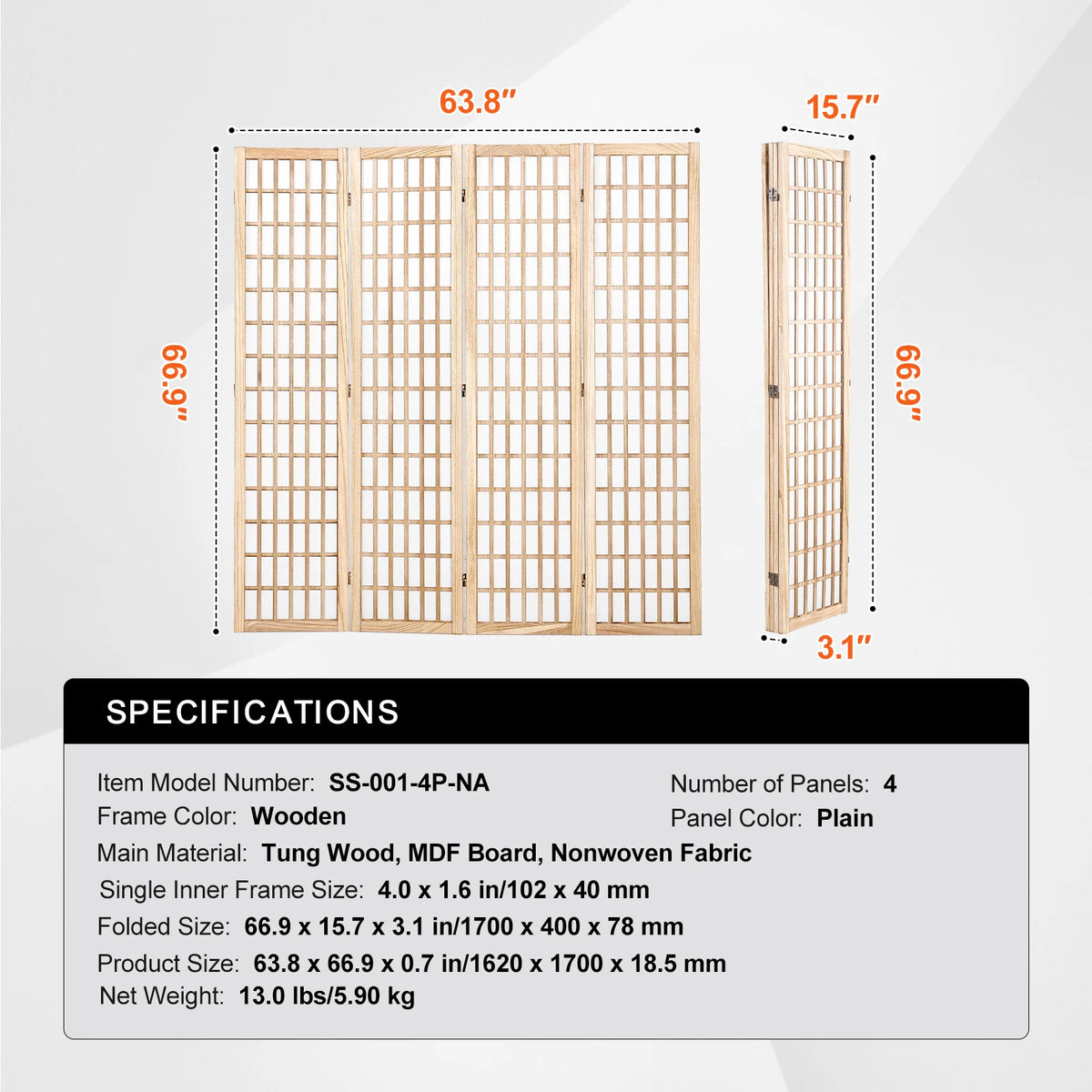 SucceBuy Portable Wood Folding Privacy Screen Room Divider