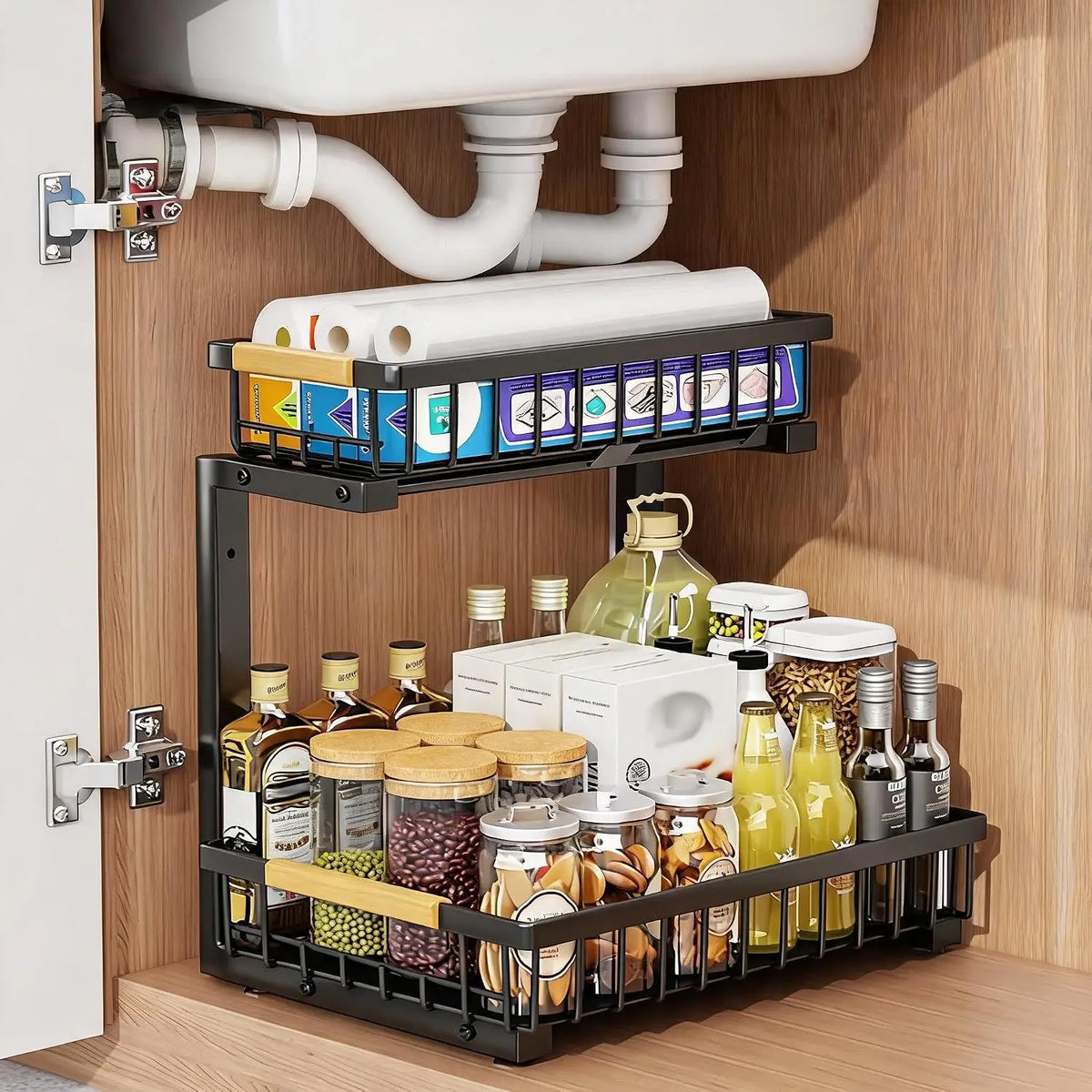 Two Tier L Shaped Under Sink Storage Organizer Shelf