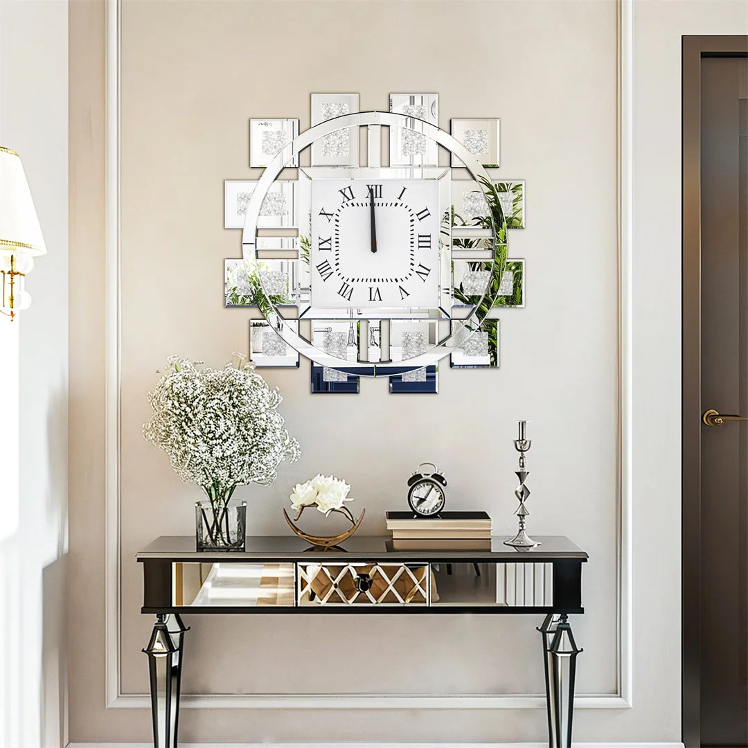 Decorative Crystal Diamond Wall Clock Battery Operated Elegance