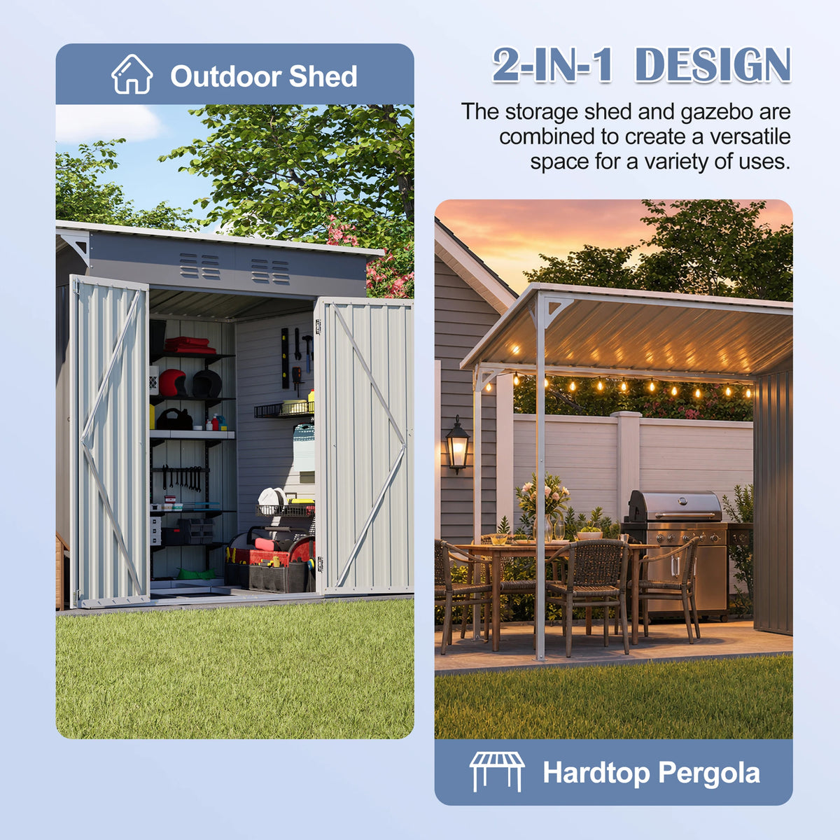 GIHAUVIA Metal Storage Shed and Hardtop Pergola Combo