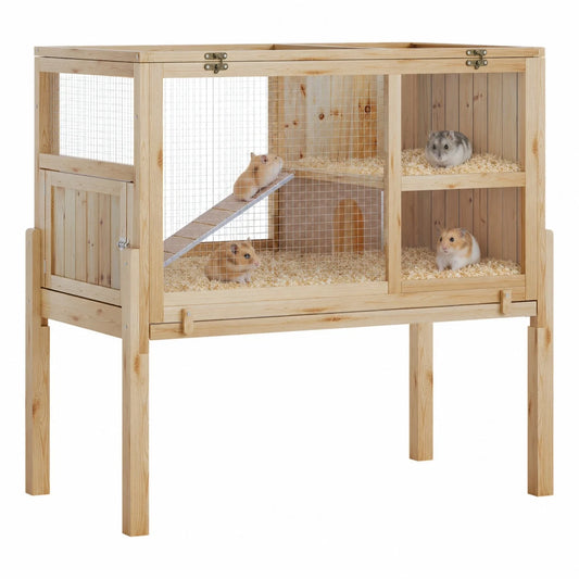 HiMISS Wood Guinea Pig Hutch With Ramp And Secure Door