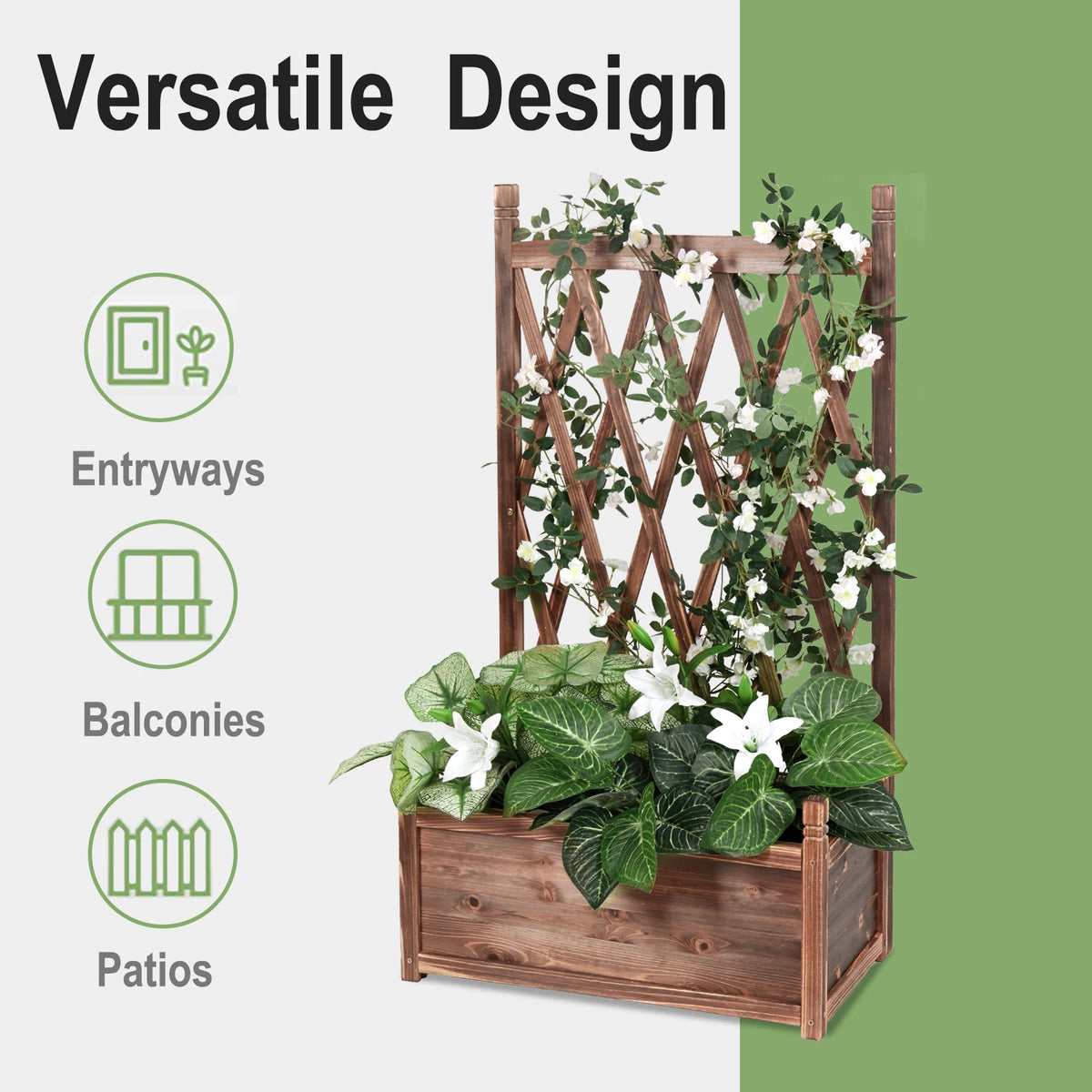 Raised Wooden Garden Bed Planter Box With Trellis For Patio