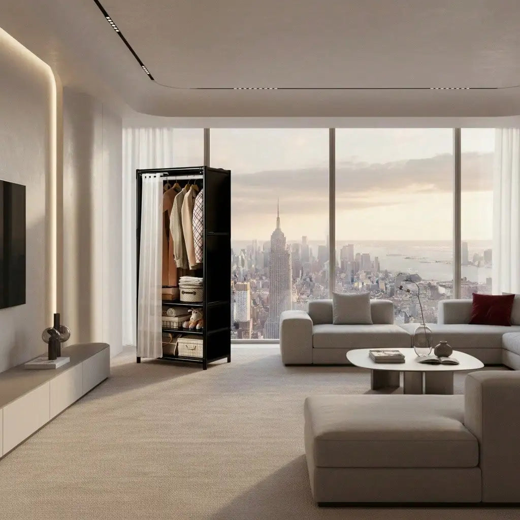 Portable Freestanding Wardrobe Closet With Drawers Shelves And Rods