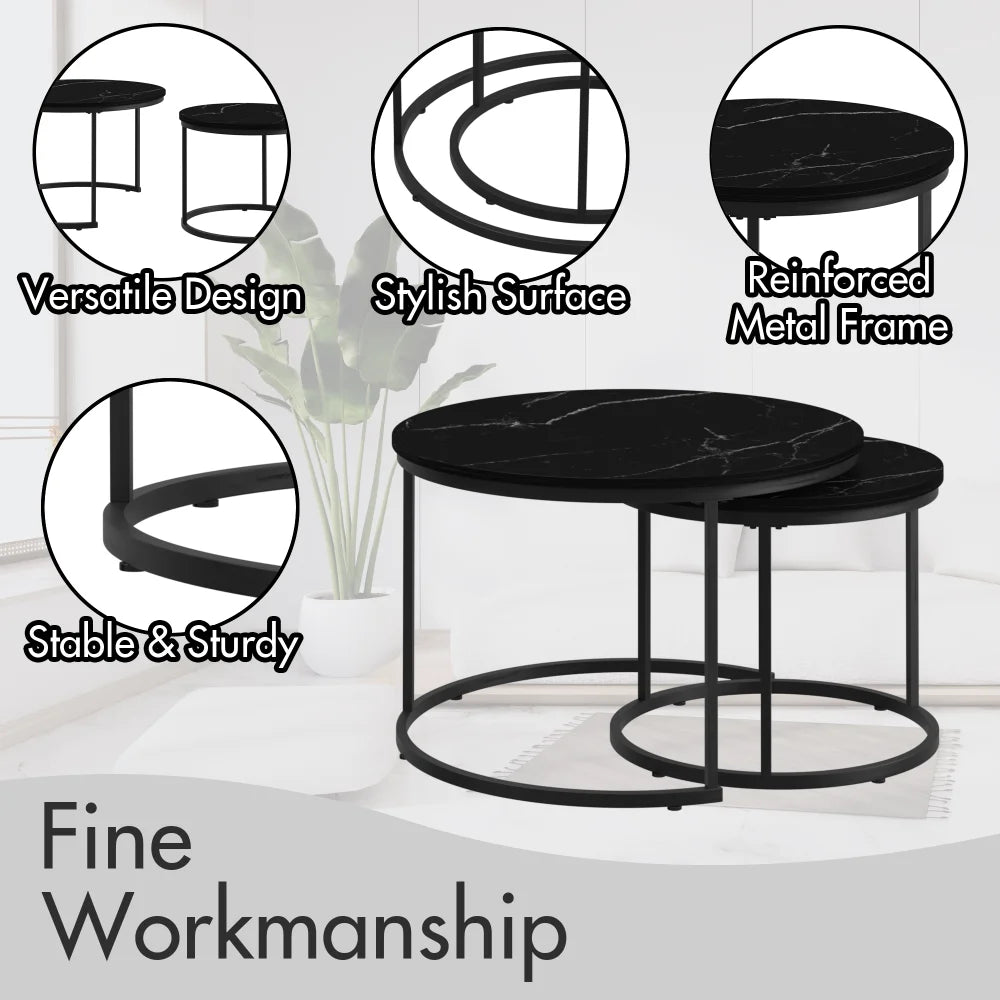 Orraves Round Nesting Coffee Table Set With Marble Pattern Tops