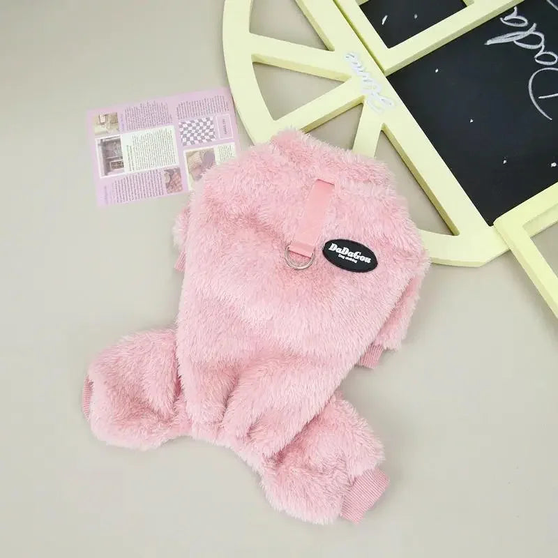 Warm Fleece Jumpsuit for Small Dogs Featuring Pull Ring