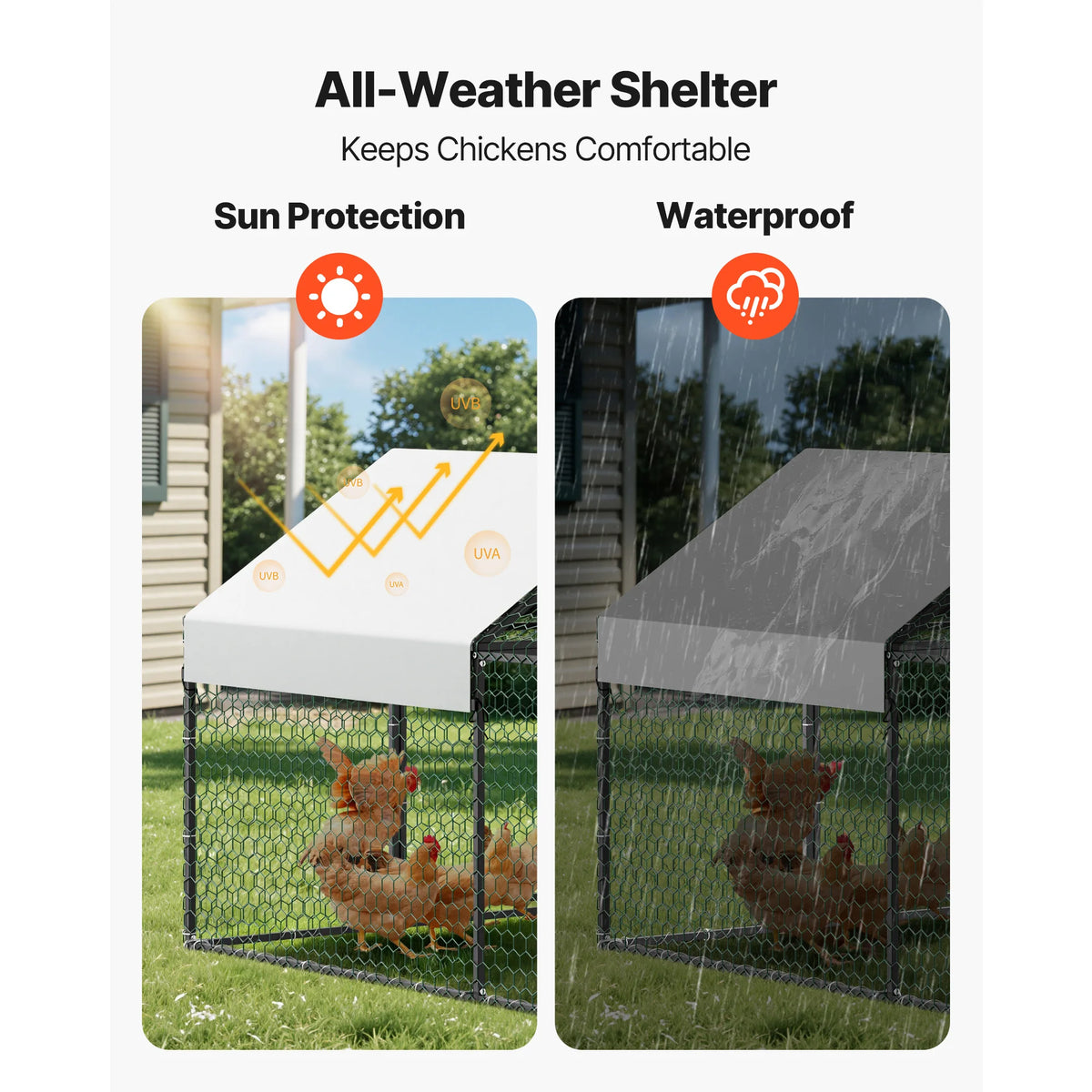 SucceBuy Metal Chicken Coop With Waterproof Spire Roof Cover