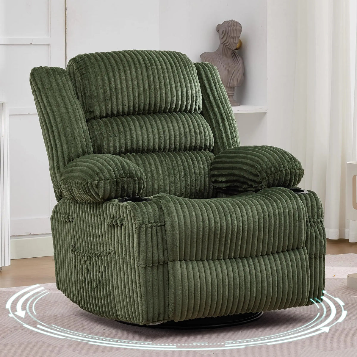 Studyset Corduroy Swivel Glider Recliner Chair With Cup Holder