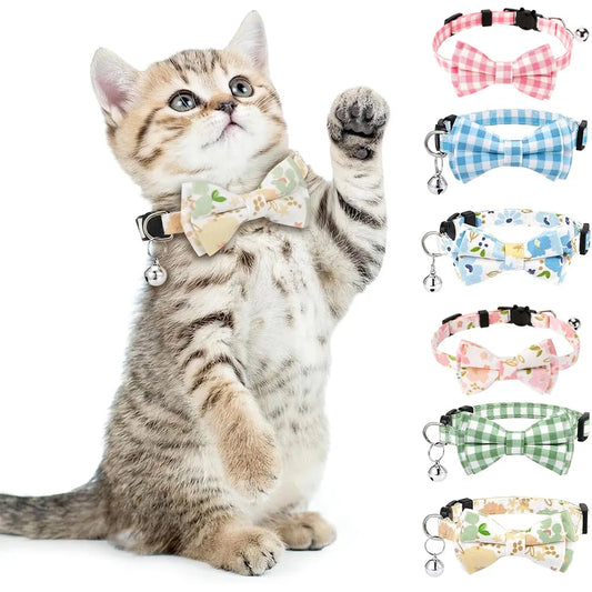 Plaid Breakaway Adjustable Cat Bow Tie Collar With Bell