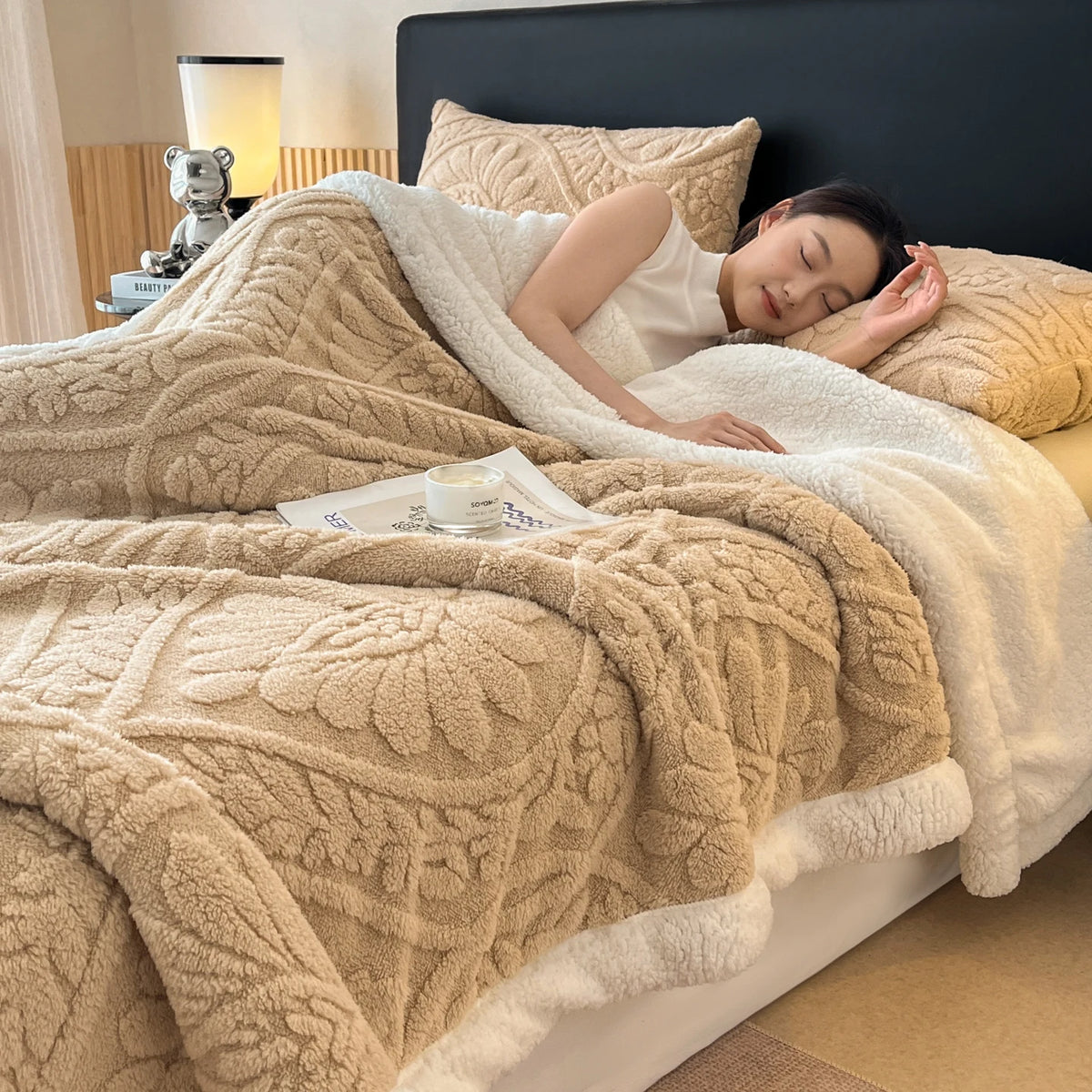 Plush Coral Fleece Throw Blanket for Sofa Bed and Office