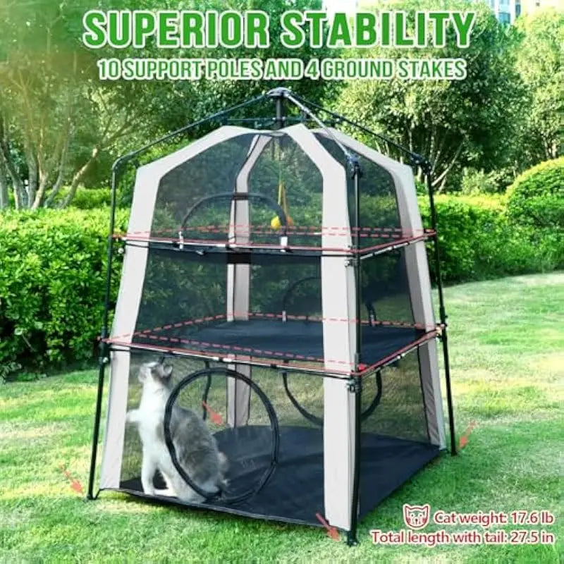 Outdoor Cat Playpen With Three Level Tent And Tunnel System