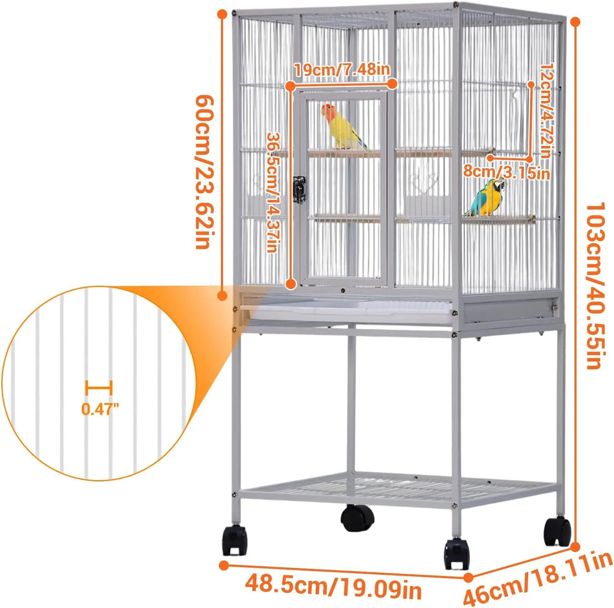 Tacleekii Rolling Bird Cage With Perches And Storage Shelf