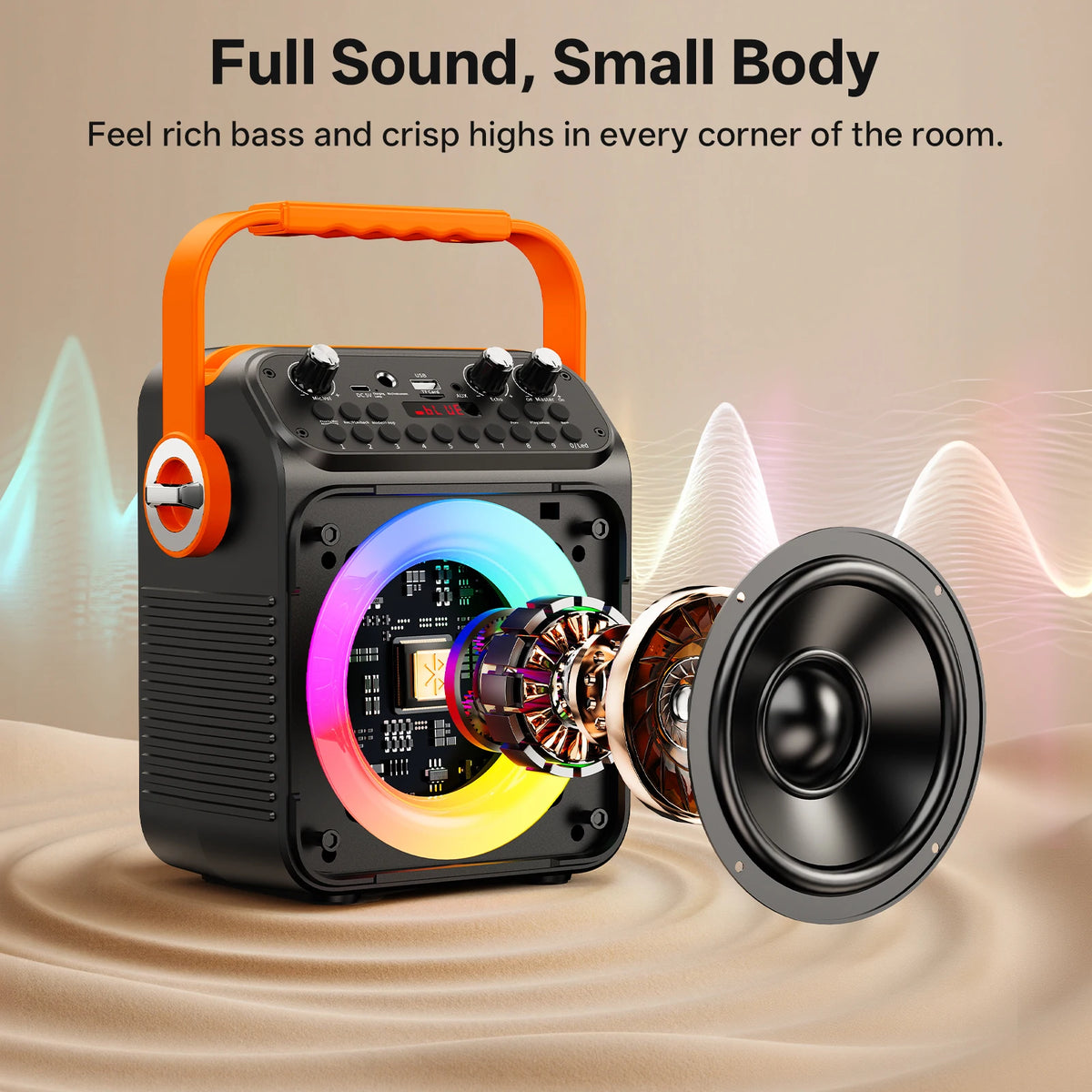FanFun Bluetooth Karaoke Speaker With Rhythm Lights And Dual Microphones