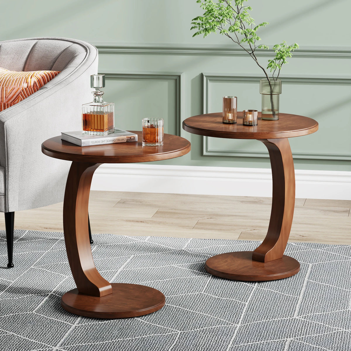 Tribesigns Wooden Mid Century Round End Table Living Room