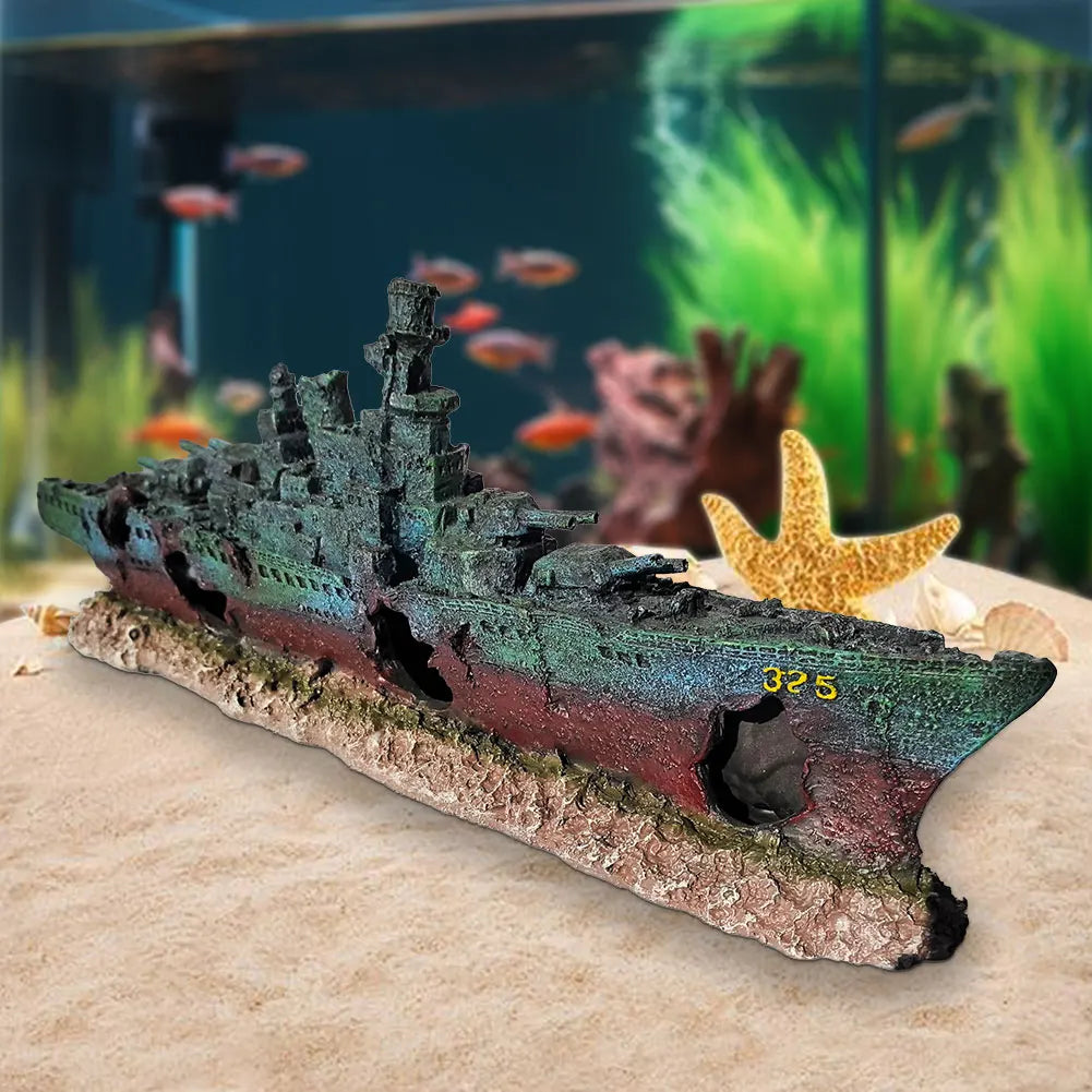 ATUOTIN Resin Sunken Warship Aquarium Ornament Fish Tank Cave Decor
