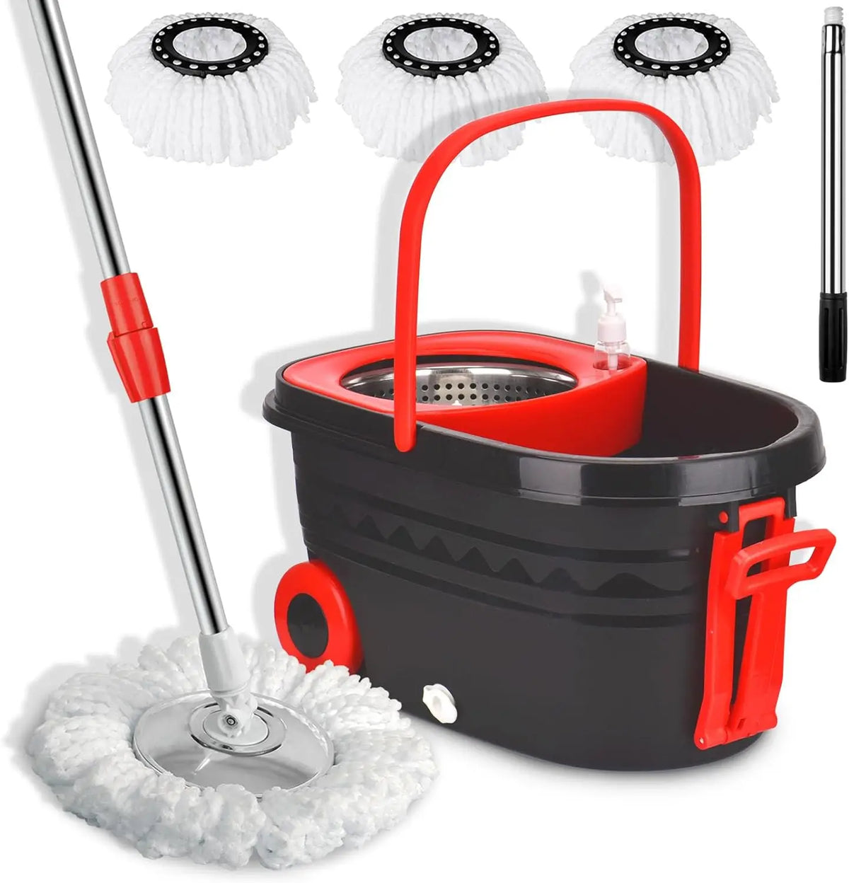 Spin Mop Bucket Set With Wringer, Wheels And Replacement Refills