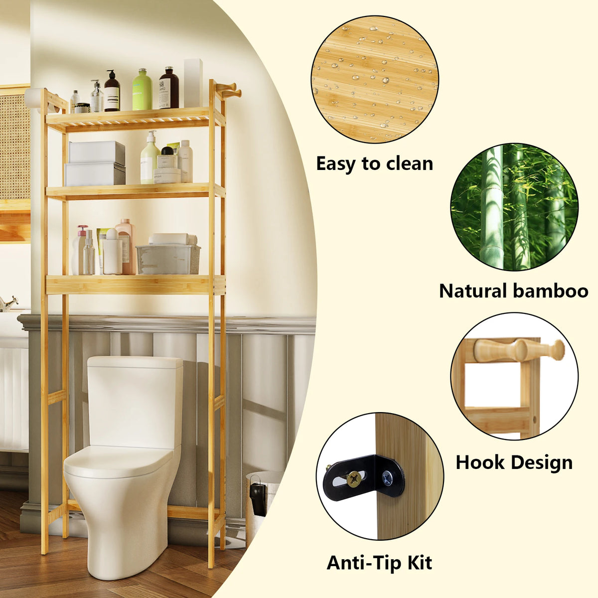 Bamboo Over Toilet Storage Shelf Organizer for Bathroom and Laundry Room