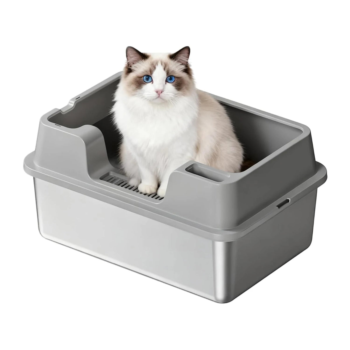 HiMISS Stainless Steel Enclosed Cat Litter Box With High Walls