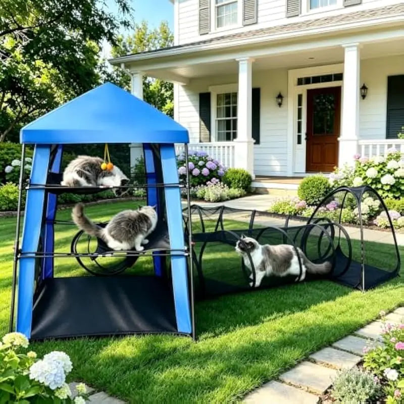 Outdoor Cat Playpen With Three Level Tent And Tunnel System