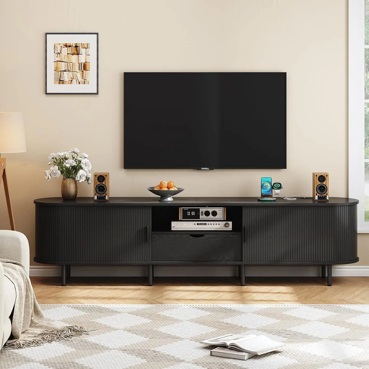 ONBRILL Modern Living Room TV Stand With Convenient Power Outlet