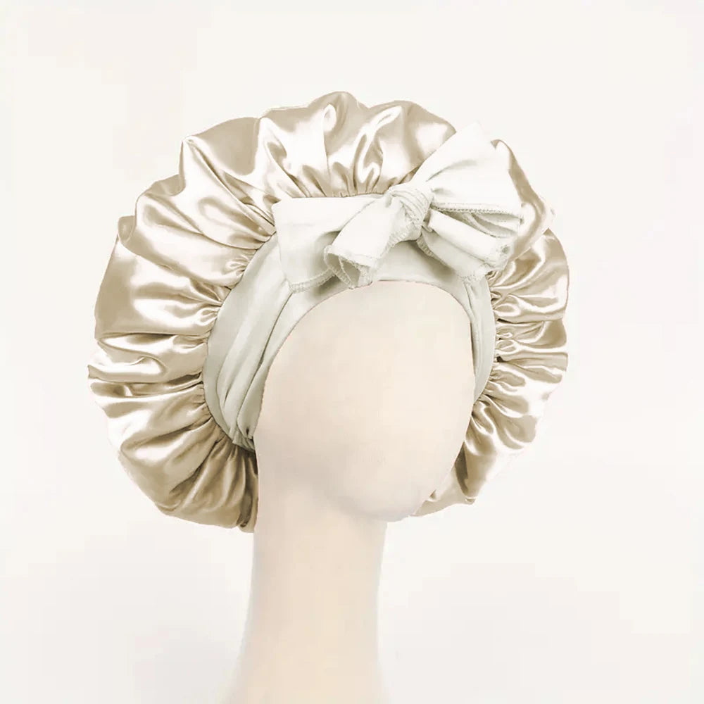 Adjustable Satin Hair Bonnet With Tie Band For Sleeping