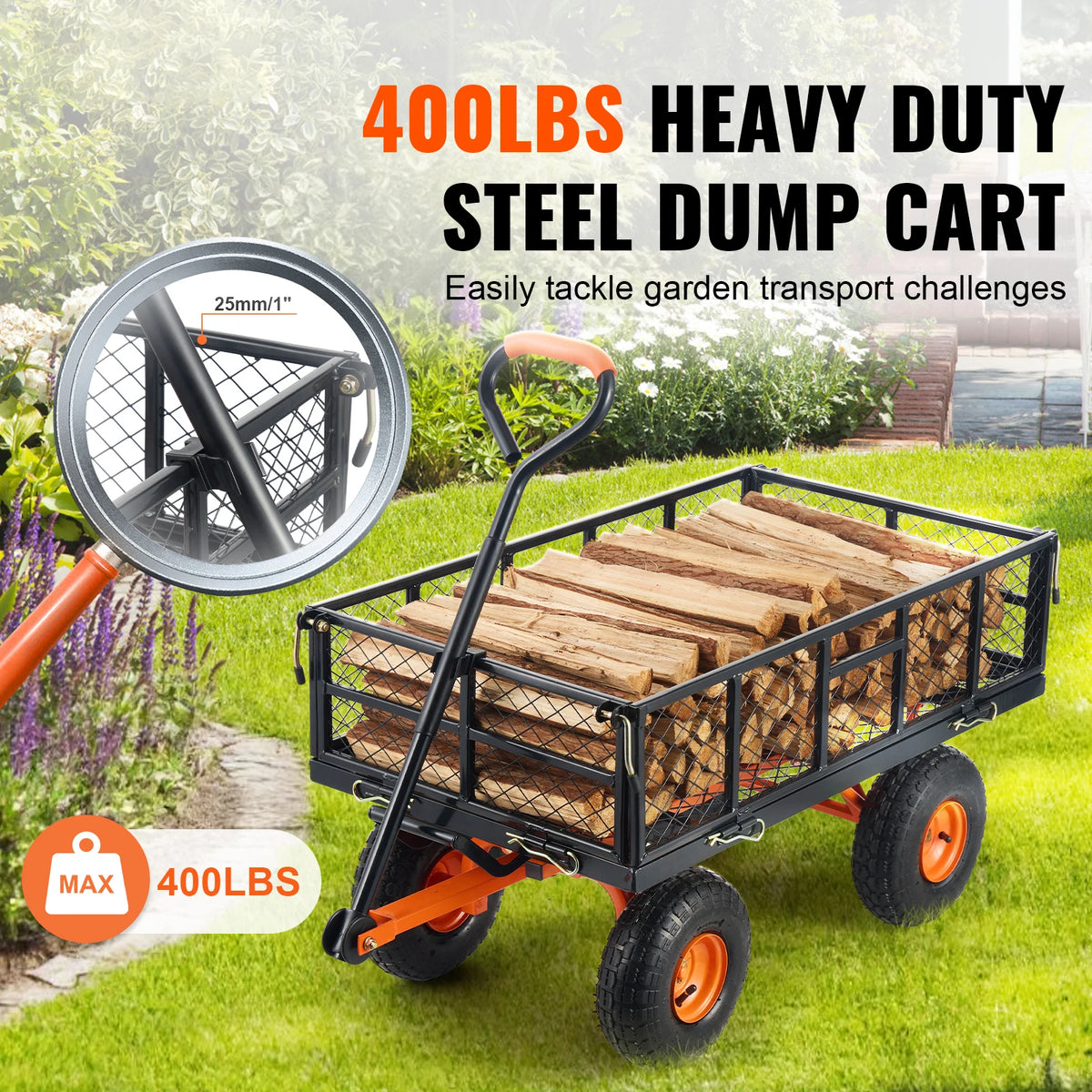 SucceBuy Sturdy Metal Garden Utility Dump Wagon Cart