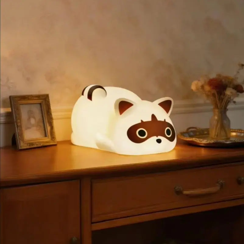 Portable Silicone Raccoon Night Light With Touch Control Rechargeable Battery