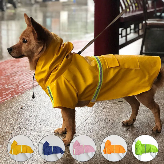 Waterproof Reflective Hooded Dog Raincoat with Windproof Cloak Style Fit