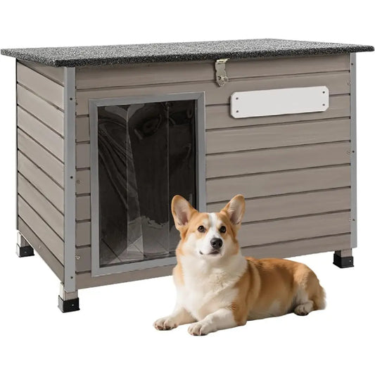 Sturdy Wood Dog Kennel With Openable Roof And Weather Cover