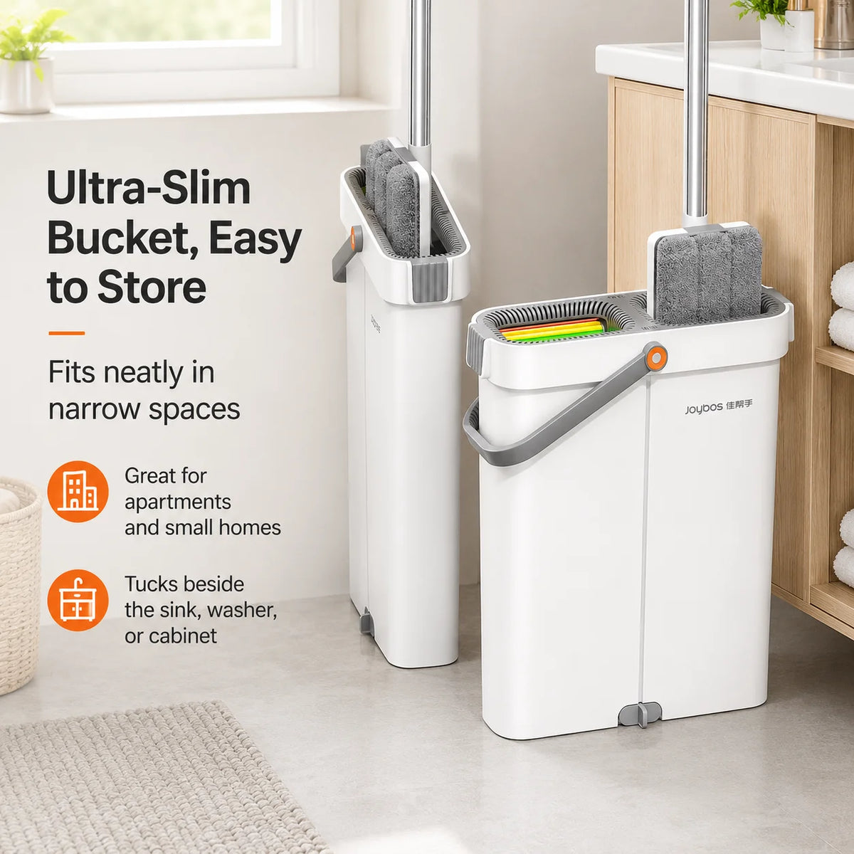 Joybos Hands Free Flat Mop Bucket System With Microfiber Pads