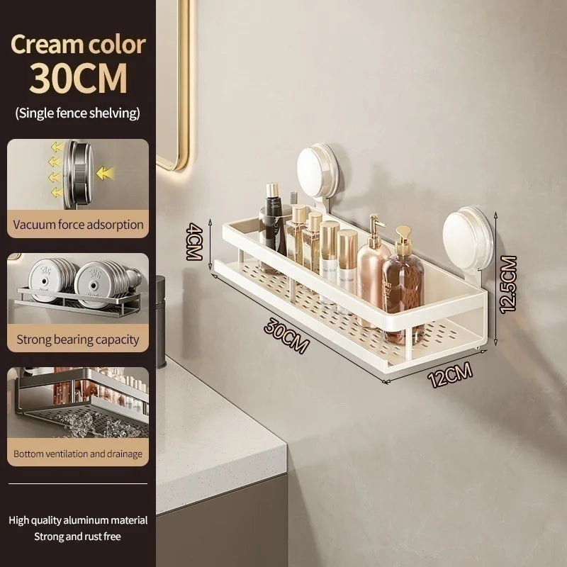 No Drill Aluminum Bathroom Shelf With Suction Cup Wall Mount