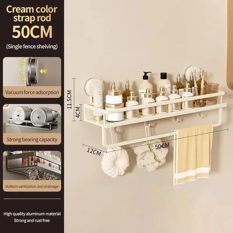 No Drill Aluminum Bathroom Shelf With Suction Cup Wall Mount