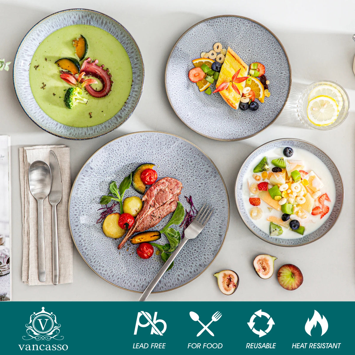 MALACASA Embossed Stoneware Dinnerware Set for Everyday Dining