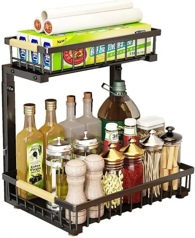 Two Tier L Shaped Under Sink Storage Organizer Shelf