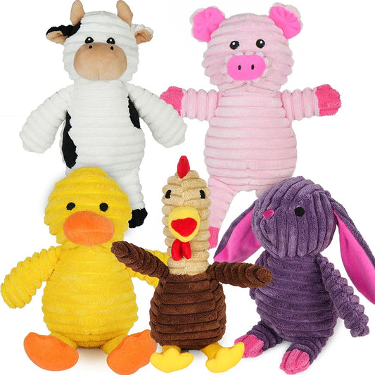 Premium Plush Squeaky Dog Toys Five Pack Assorted Pet Chew Bundle