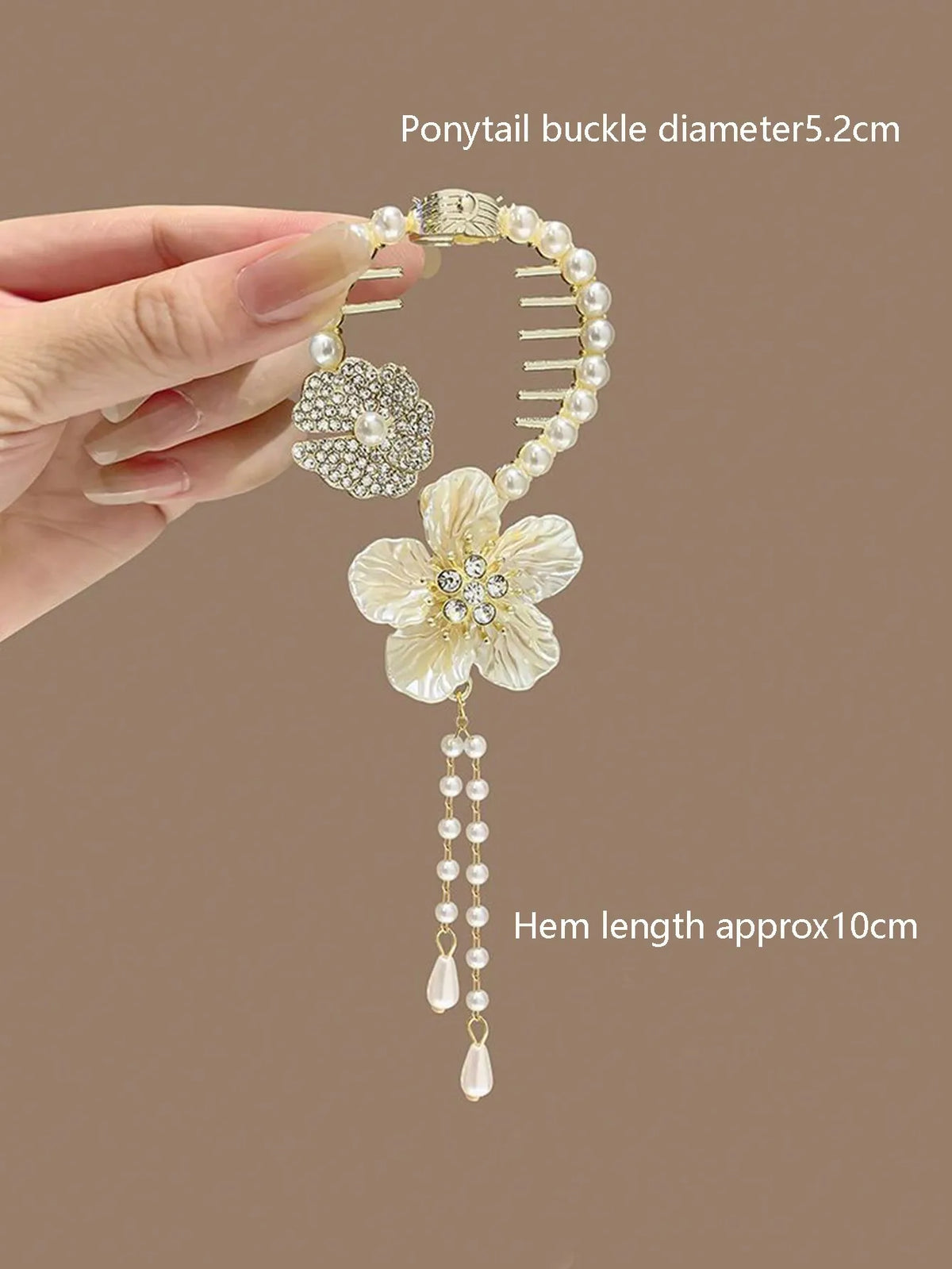 Chic Floral Tassel Bun Holder Clip With Pearls And Rhinestones