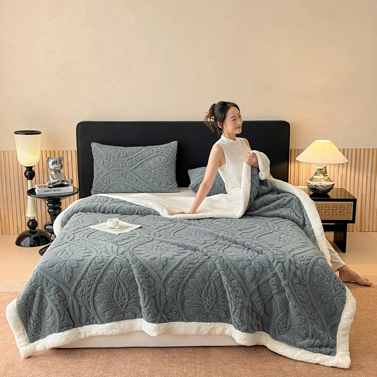 Plush Coral Fleece Throw Blanket for Sofa Bed and Office