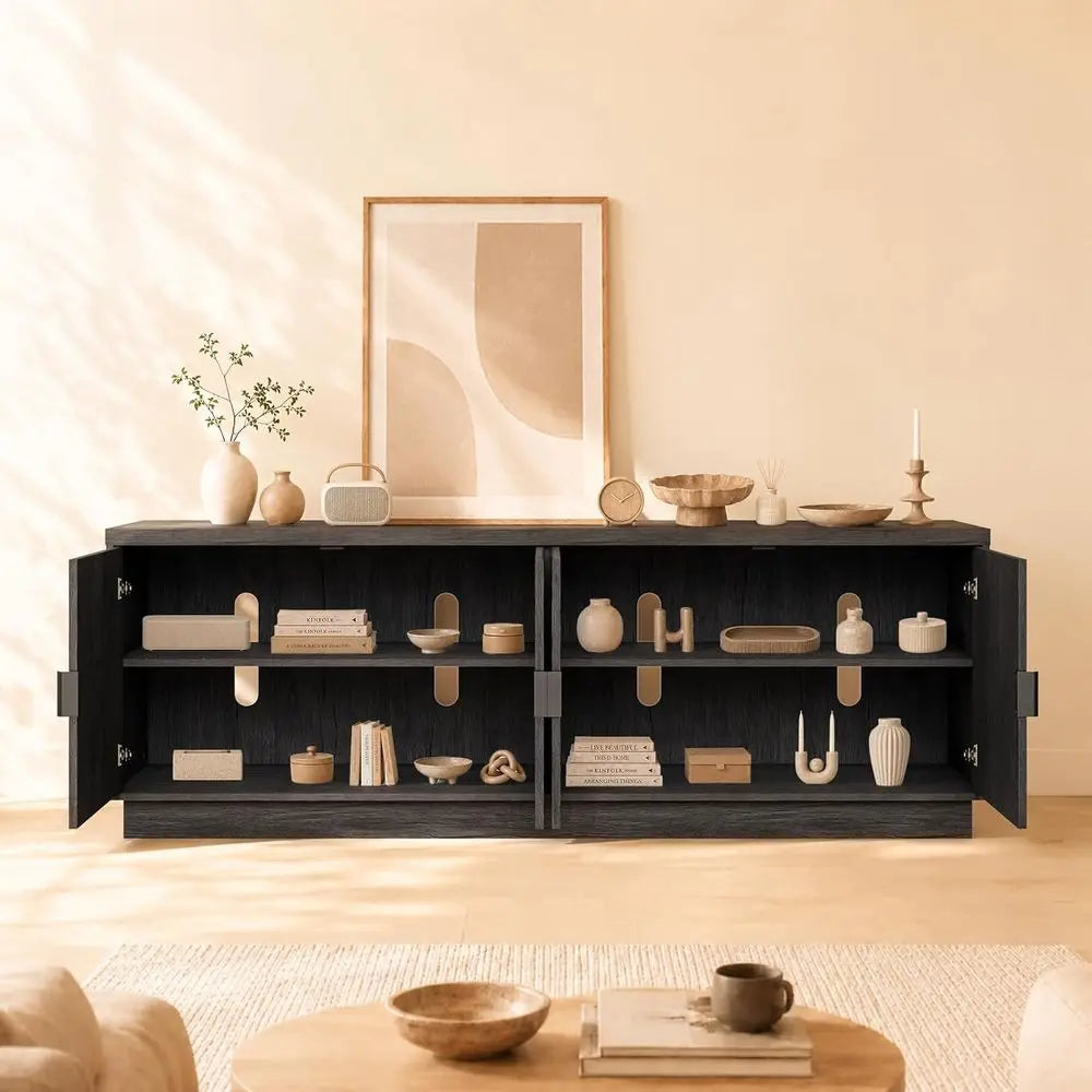 Modern Fluted TV Stand With Adjustable Shelves And Storage Cabinets
