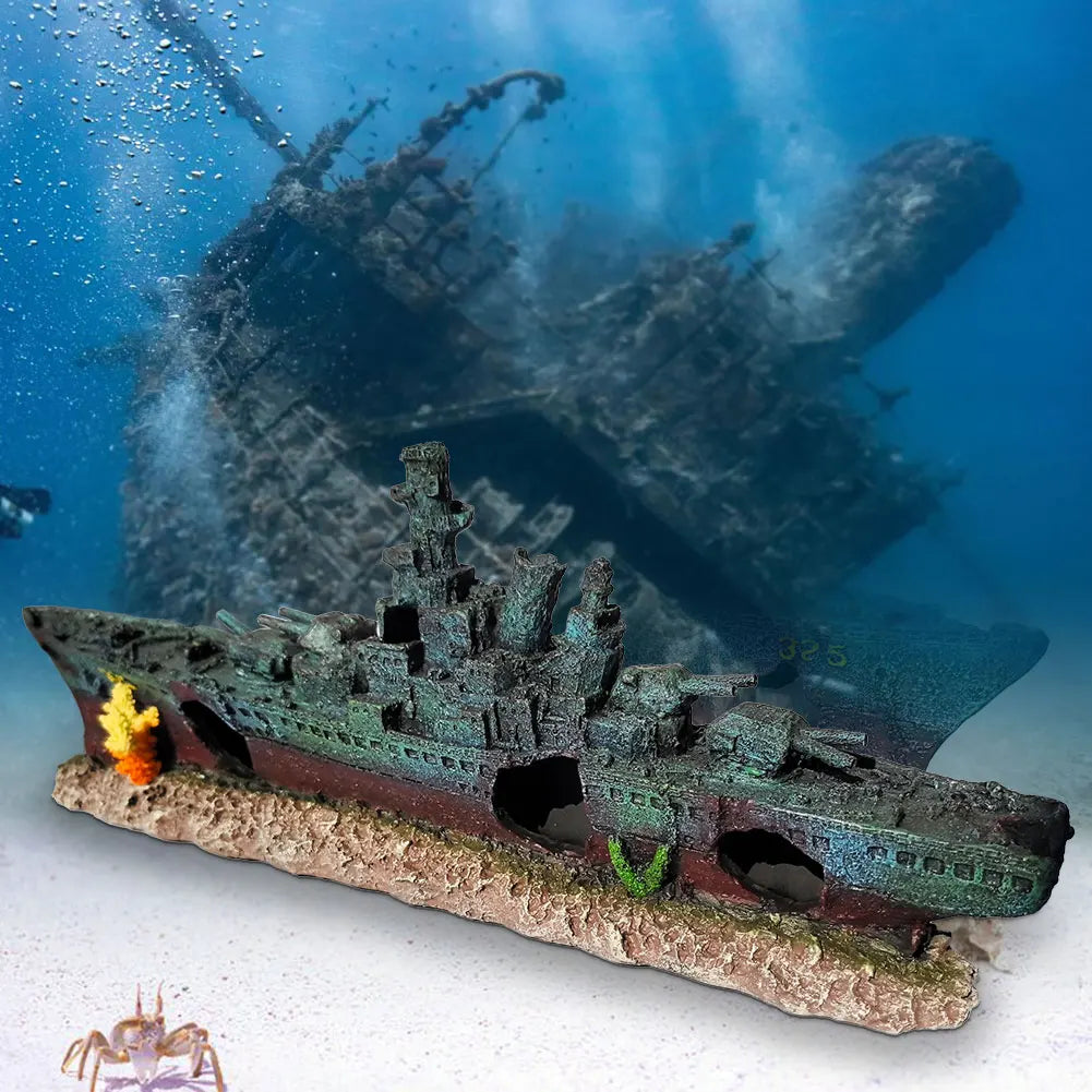 ATUOTIN Resin Sunken Warship Aquarium Ornament Fish Tank Cave Decor