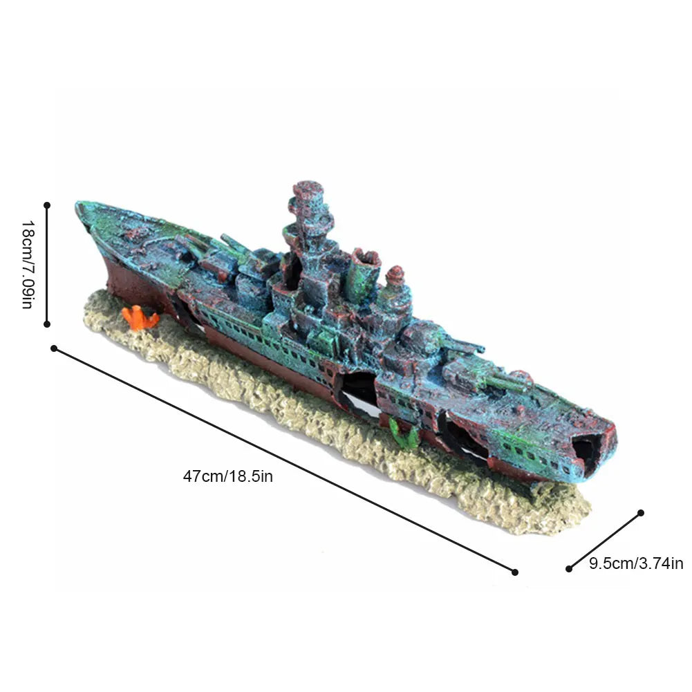ATUOTIN Resin Sunken Warship Aquarium Ornament Fish Tank Cave Decor