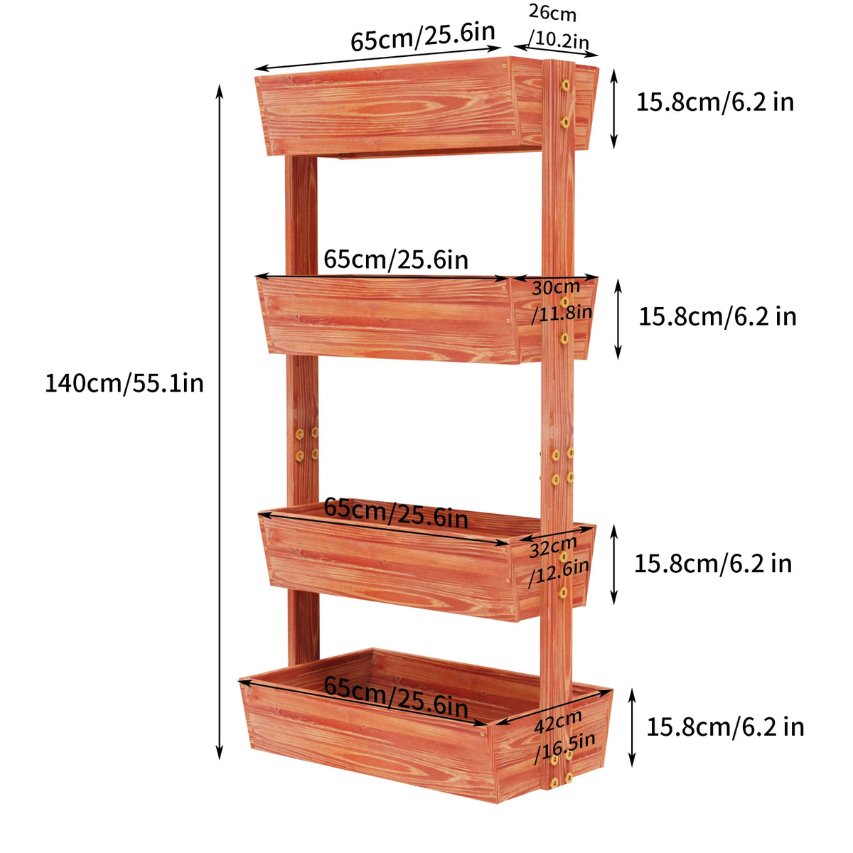 4 Tier Solid Wood Raised Garden Bed Removable Planter Box