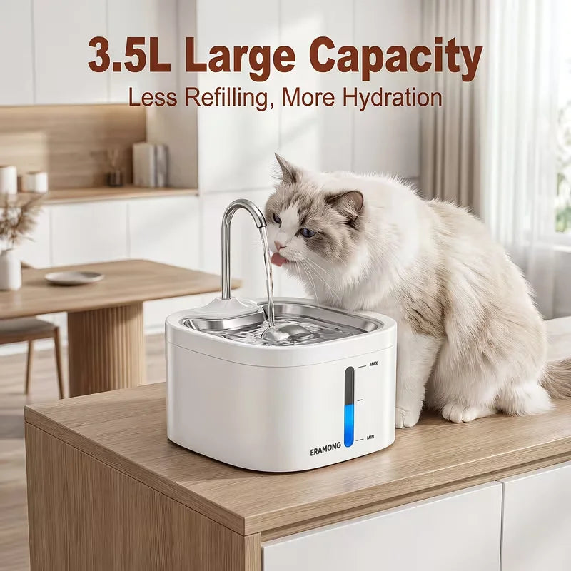 Automatic Stainless Steel Cat Water Fountain With Tap And Dispenser
