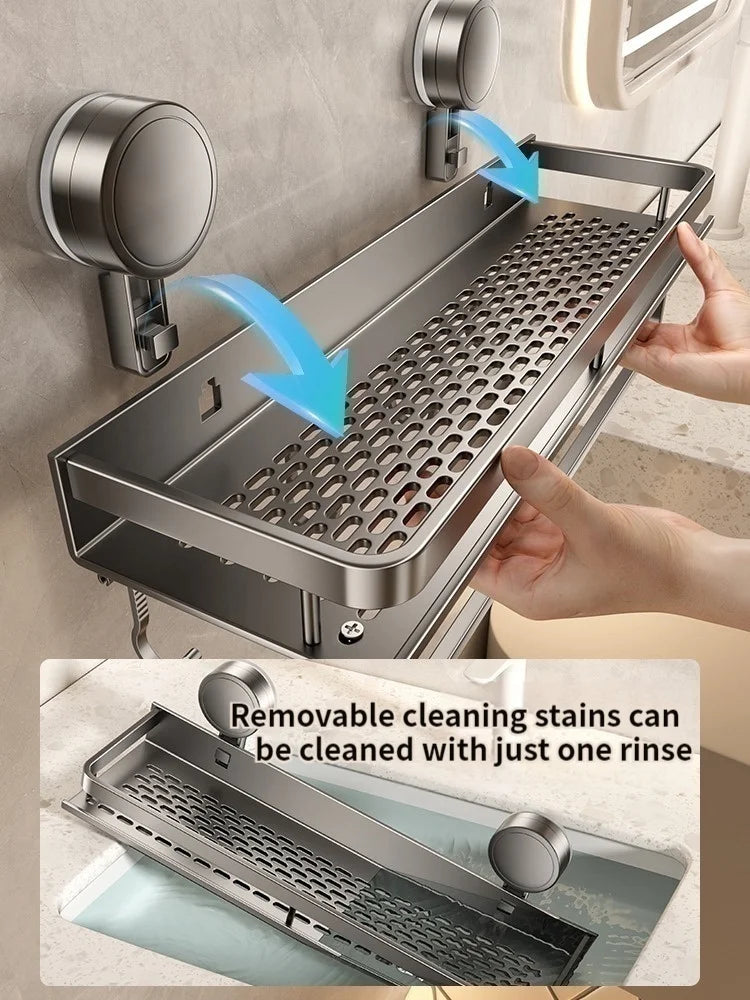 No Drill Aluminum Bathroom Shelf With Suction Cup Wall Mount