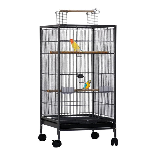 HiMISS Open Top Bird Cage With Rolling Stand And Feeder