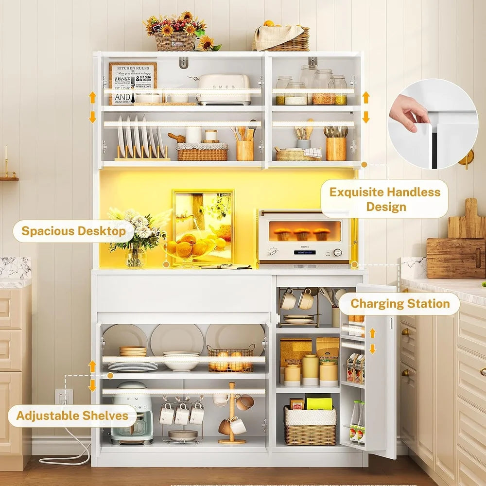 Modern Wood Kitchen Pantry Storage Cabinet With Charging Station