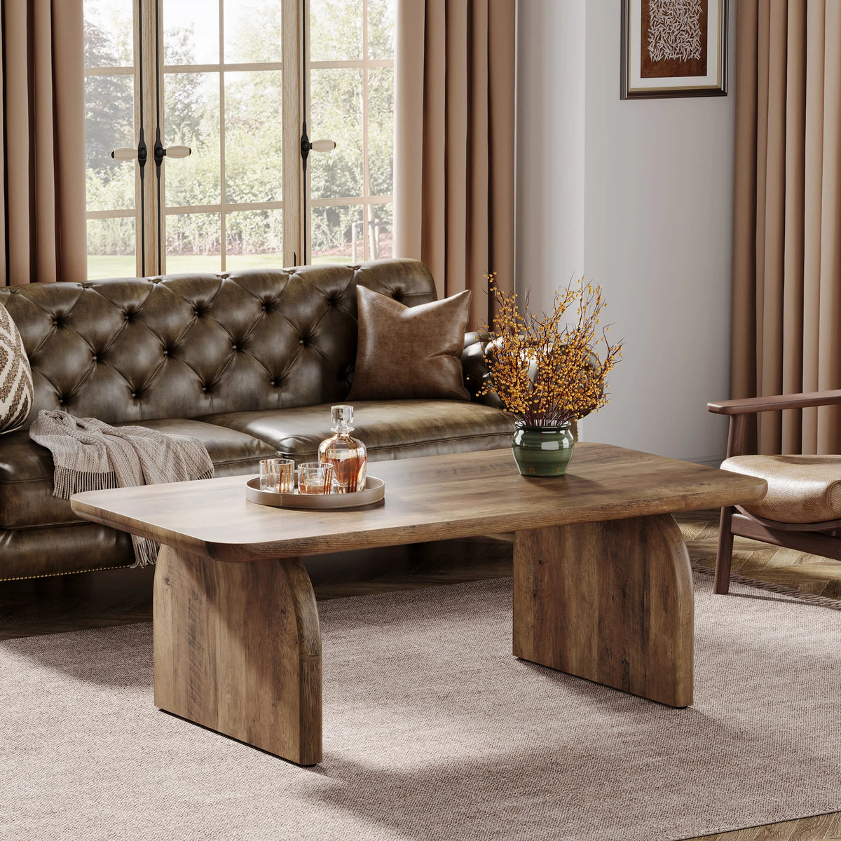 Tribesigns Farmhouse Rectangular Engineered Wood Coffee Table With Sturdy Base