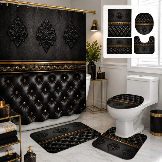 Baroque Elegance Polyester Shower Curtain Set With Bathroom Accessories