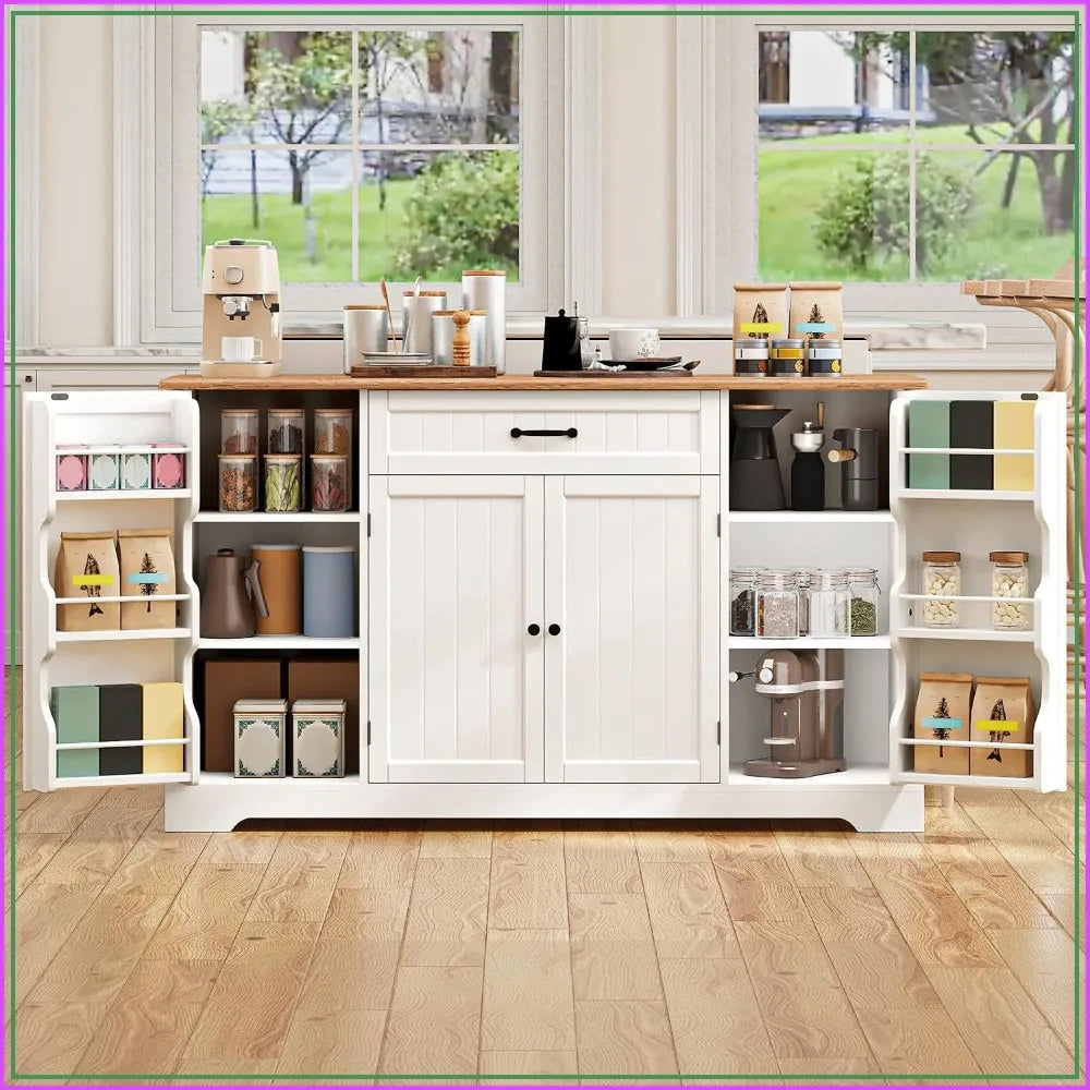 Rustic Kitchen Coffee Bar Cabinet With Storage Drawers And Pantry