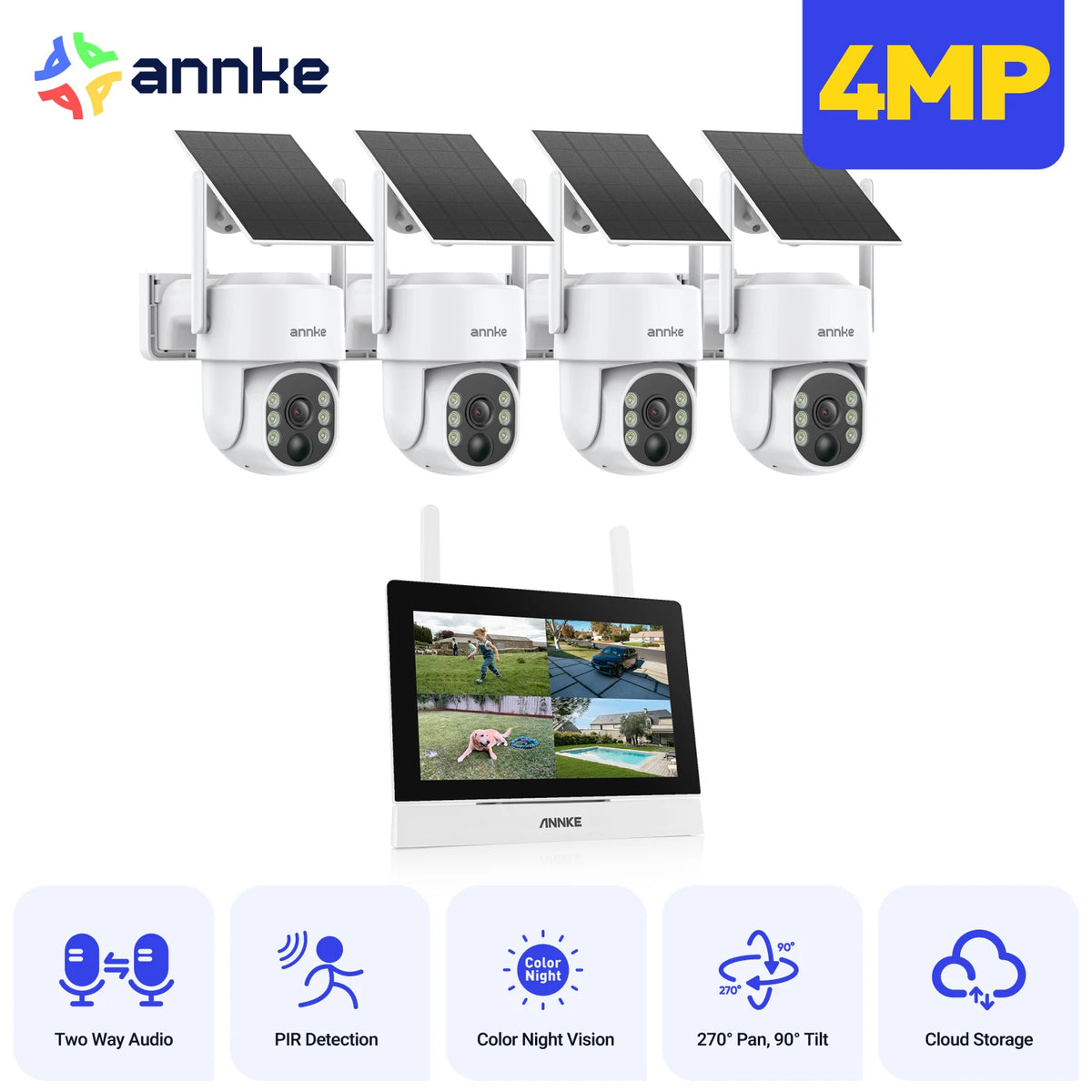 ANNKE 4MP Solar Wireless Security Camera Kit With Touchscreen Monitoring