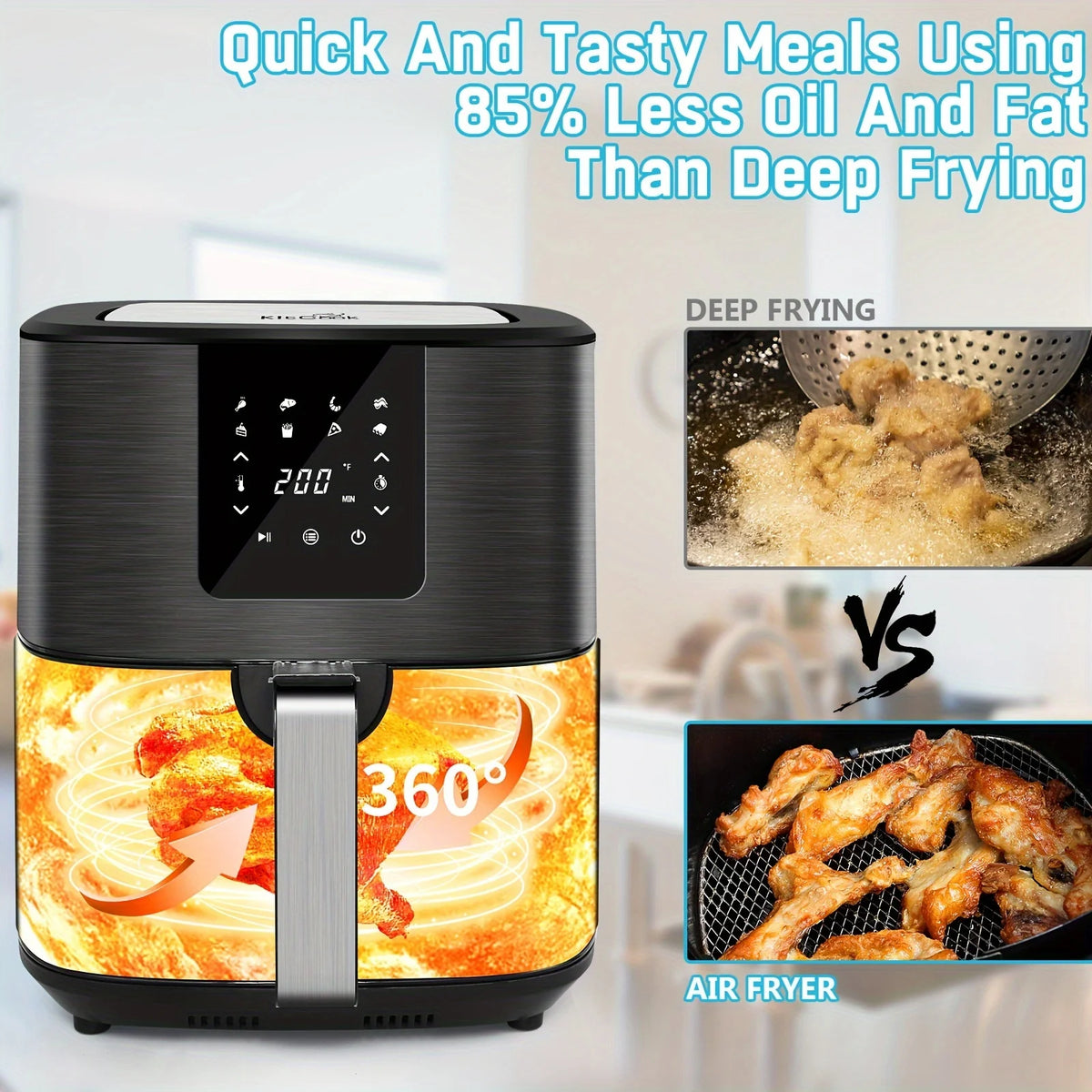KitCook Digital Air Fryer With Eight Presets And Touch Screen
