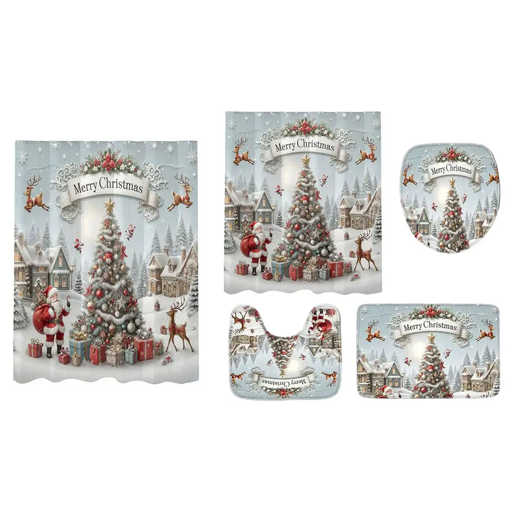 Shunmaii Christmas Shower Curtain Santa Claus Polyester Bathroom Decor